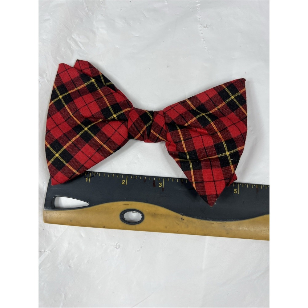 Vintage Royal Rust Resistant Clip on Bow Tie Bowtie 1960s 1970's Red Plaid - Picture 9 of 10